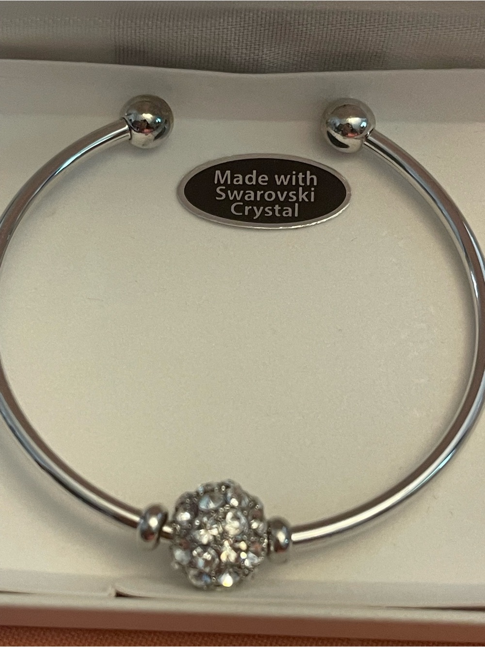 Swarovski Silver-Tone Open Bangle with Pavé Crystal Bead